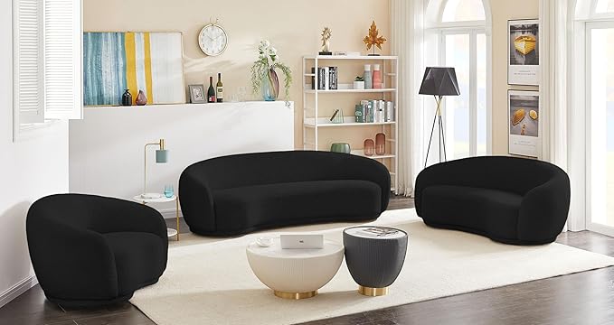 Meridian Furniture 693Black-C Hyde Collection Modern | Contemporary Boucle Fabric Upholstered Accent Chair with Rounded Back, Black, 42" W x 38" D x 27.5" H