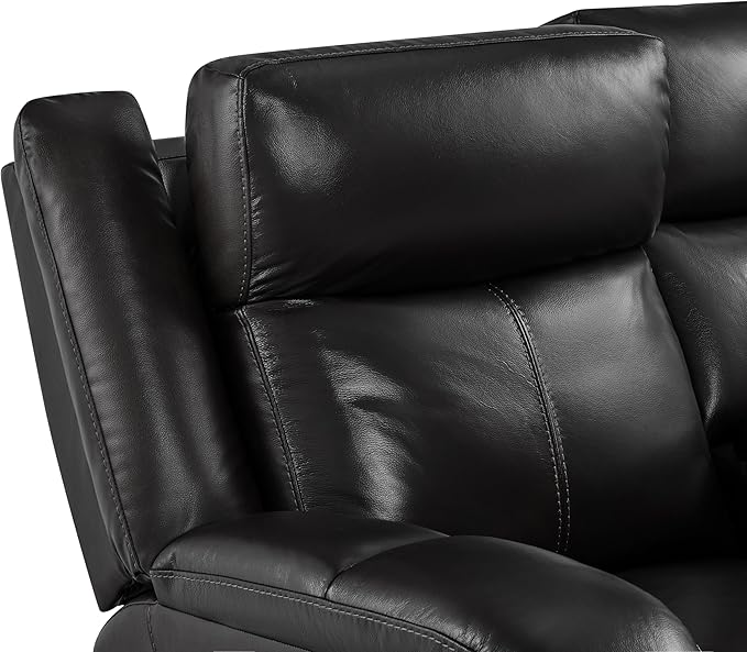 Watson & Whitely Genuine Leather Power Loveseat Recliner Sofa, 2 Seat Wall Hugger Reclining Sofa with Power Headrest & Charging Ports, Dual Recliner Sofas for Living Room, RV, Black