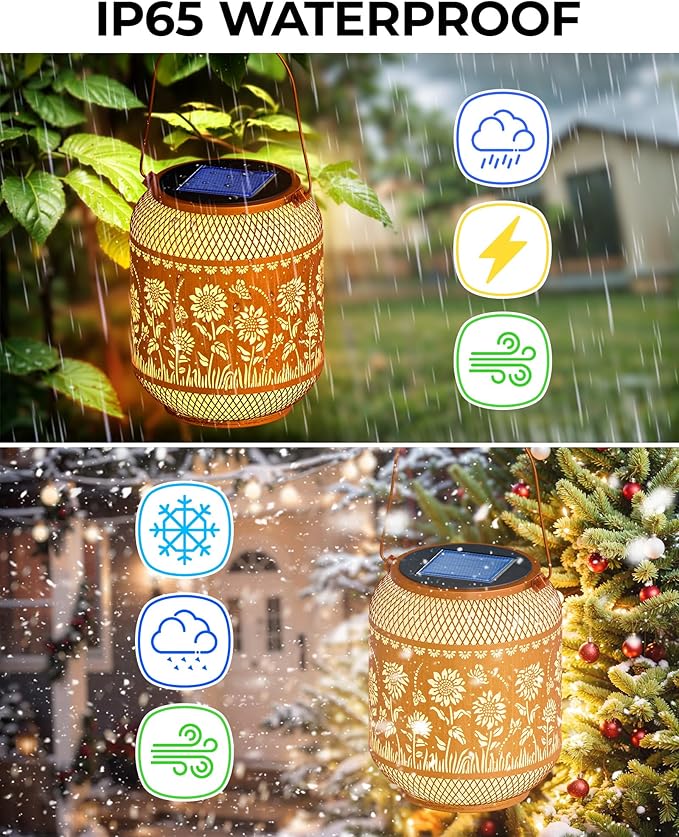Sunflowers Solar Lanterns Outdoor Waterproof Decorative Garden Solar Lights for Outside,Hanging Metal Ornaments Decor for Outside Lawn,Patio,Balcony,Yard Sunflowers Gifts for Women