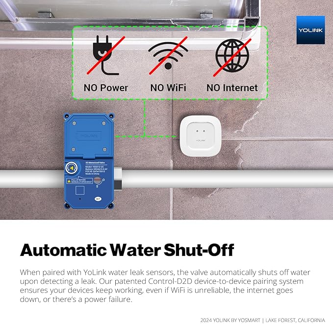 NSF Certified YoLink X3 Smart 3/4" Motorized Stainless Steel Ball Valve, LoRa Long-Range, 10-Year Battery, D2D Offline with Leak Sensors, Alexa/IFTTT/Home Assistant, Hub Required – YS5012