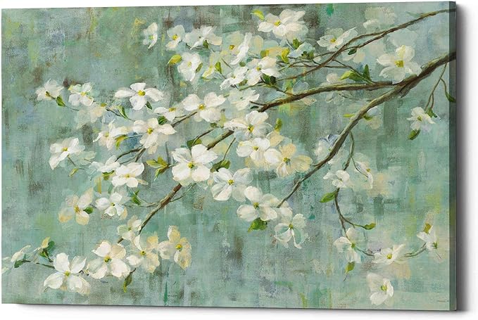 Epic Graffiti 'Dogwood in Spring on Blue' by Danhui Nai, Canvas Wall Art, 26"x18"