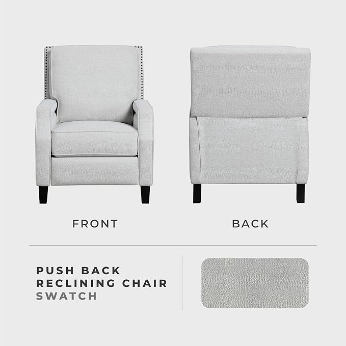 Lexicon Push Back Recliner Chair, Reclining Sofa Armchair, Modern Recliner Sofa Chair with Footrest, Chenille Fabric Recliner Arm Chair, Single Sofa Accent Chair for Living Room/Office/Apartment, Grey