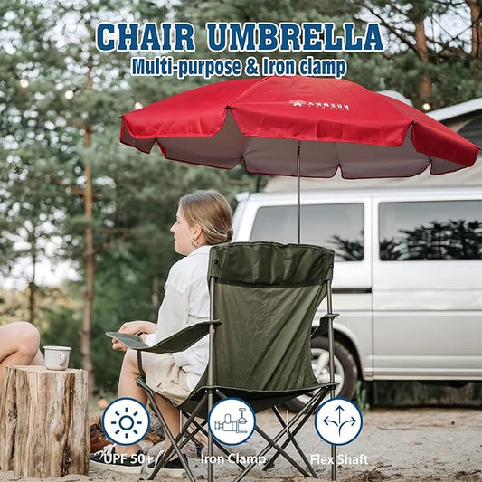 AMMSUN Chair Umbrella with Universal Clamp Adjustable 47 inches and 360° Swivel & UPF 50+ Protection Portable Sun Umbrella, Secure Clip on Camping/Beach Chairs, Stroller, Wheelchair, Golf cart, Lounger, Red, Large-sized