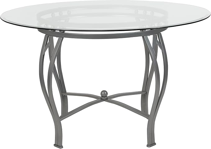 Flash Furniture Glass Dining Table, 48 in, Clear/Silver
