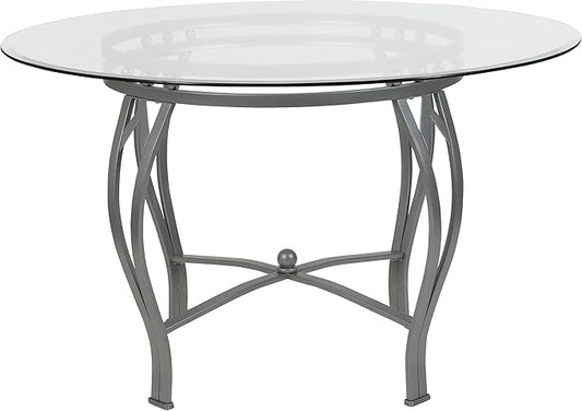 Flash Furniture Glass Dining Table, 48 in, Clear/Silver