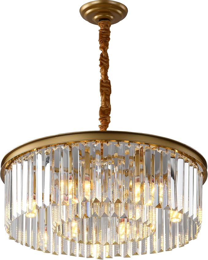 Gold Modern Crystal Chandelier Lighting Semi Flush Mount Ceiling Light Fixture 2-Tier K9 Crystal Hanging Pendant Light for Dining Room Kitchen Island Living Room Bedroom Hallway 21.6inch