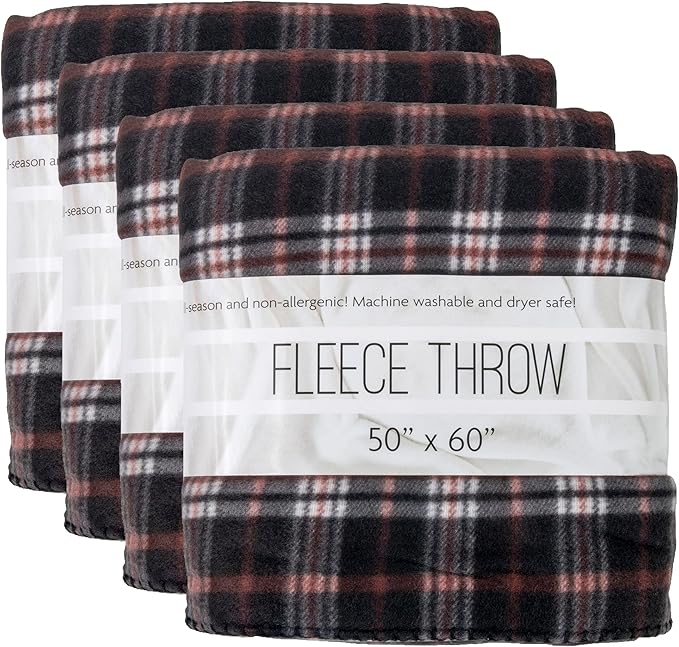 Trail maker 24 Pack Bulk Plaid Sherpa Fleece Throw Blankets 50 x 60 for Wedding Guests, Homeless, Pets | Plaid Fleece Throw Blankets Bulk