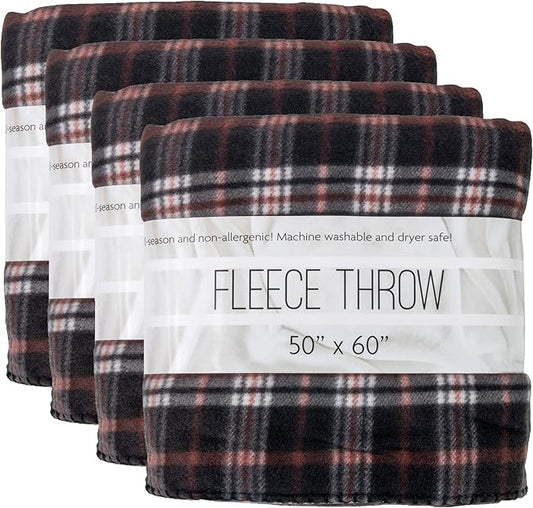 Trail maker 24 Pack Bulk Plaid Sherpa Fleece Throw Blankets 50 x 60 for Wedding Guests, Homeless, Pets | Plaid Fleece Throw Blankets Bulk