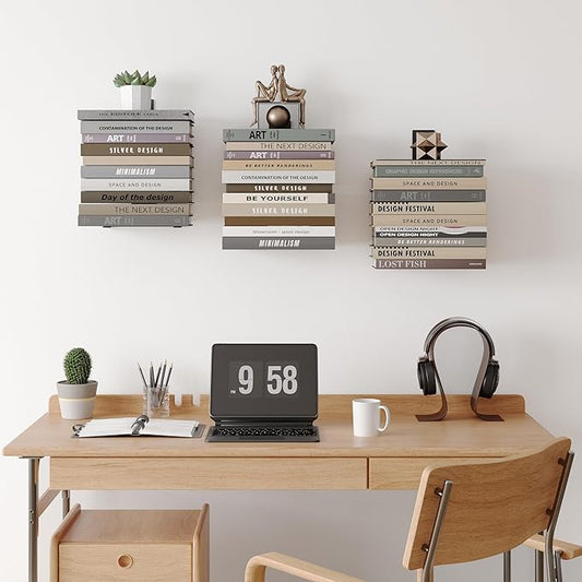 Invisible Bookshelf for Wall, 4 Tier Floating Bookshelf Made of Heavy Duty Metal, Vertical Spine Book Tower Hanging Wall Bookshelf, Floating Book Shelves for Wall, 2 Pack Black