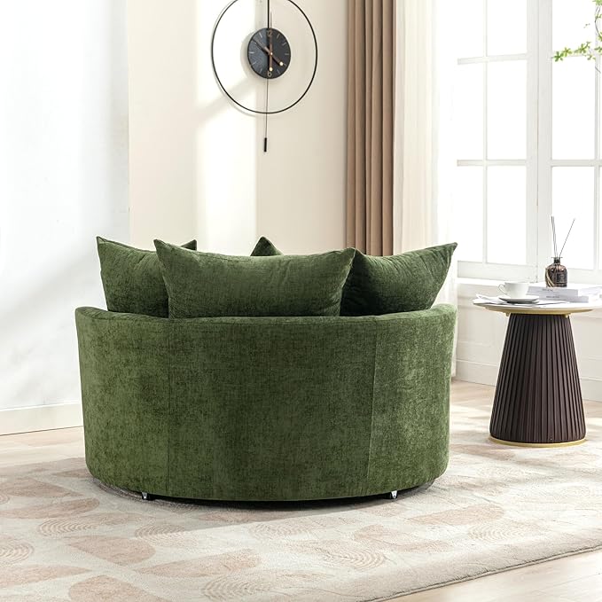 ERYE Oversized Round Accent Barrel Chair with Storage Ottoman and 360 Swivel Base, Modern Chenille Upholstered Leisure Recliner Armchair for Living Room Bedroom
