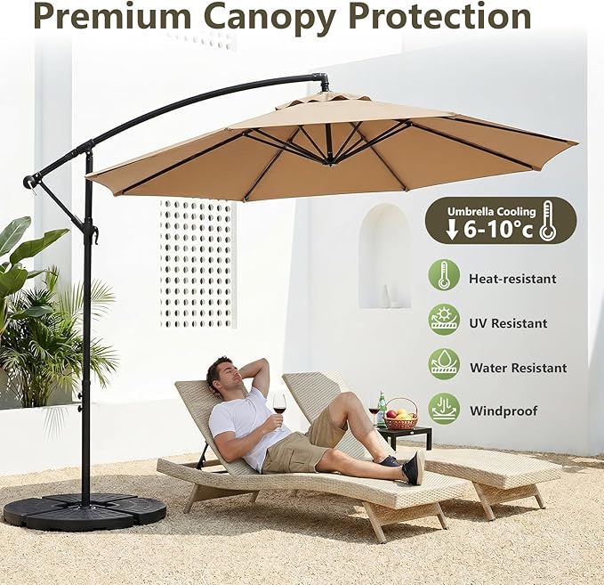 10FT Patio Umbrella, Cantilever Outdoor Umbrella with 360° Rotation & Tilt Adjustment, Offset Patio Umbrella with UV-Resistant Waterproof Canopy for Backyard, Pool, Garden