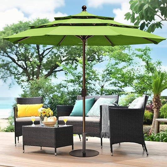 EliteShade USA 10-Year-Non-Fading 11ft 3-Tier Market Patio Umbrella, Commercial Grade Outdoor Table Umbrella with Crank Open, Windproof & UPF 50+ UV Protection, Heavy Duty Ventilation for Garden, Deck, Pool, Backyard, Beach & Bistro, No Tilt, Macaw Green