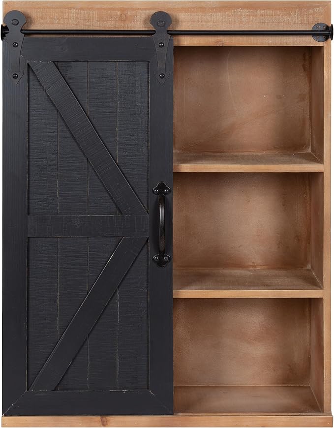 Kate and Laurel Cates Rustic Wall Cabinet; 22 x 28; Black and Rustic Brown; Farmhouse Wall-Mounted Storage Cabinet