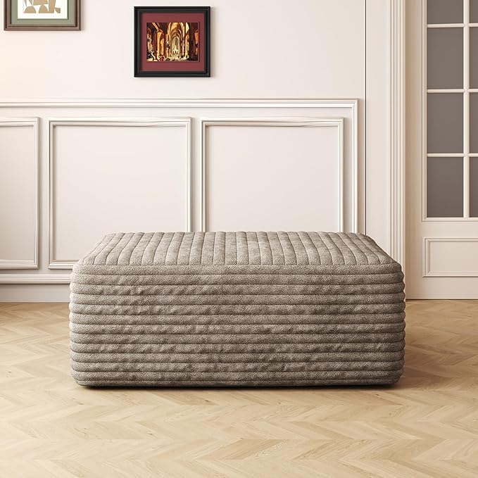 135" U Shaped Sectional Couch with Ottoman, Large Sectional Couches for Living Room, Plush Corduroy Convertible Sleeper Sofa, Compressed Foam Sofa in a Box No Assembly, Left Facing Chaise, Camel