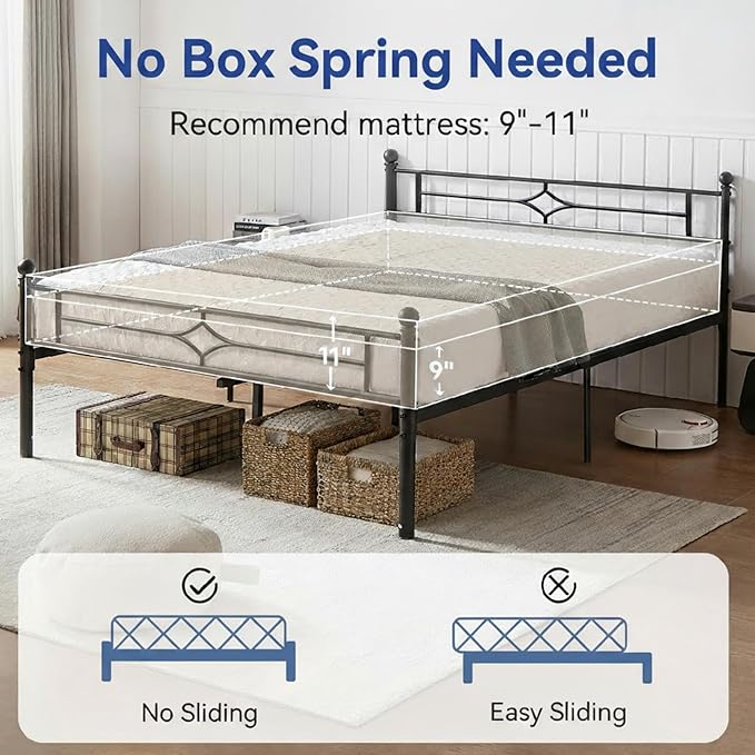 Metal Bed Frame Full Size - 14 Inch Platform Bed Frame with Headboard/Heavy Duty Sturdy Mattress Foundation/No Box Spring Needed/Easy Assembly, Black, Full