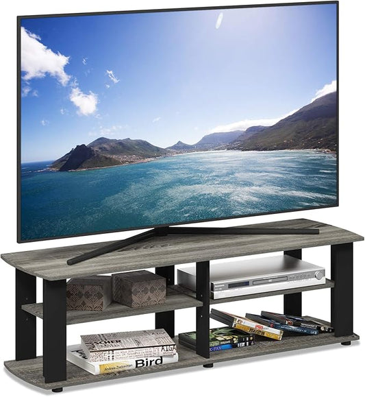 Furinno NELLY TV Stand, 3-Tier Entertainment Center with Open Shelves Storage, TV Console for TV up to 50 Inch, Soft Edges, for Living Room, Bedroom, French Oak