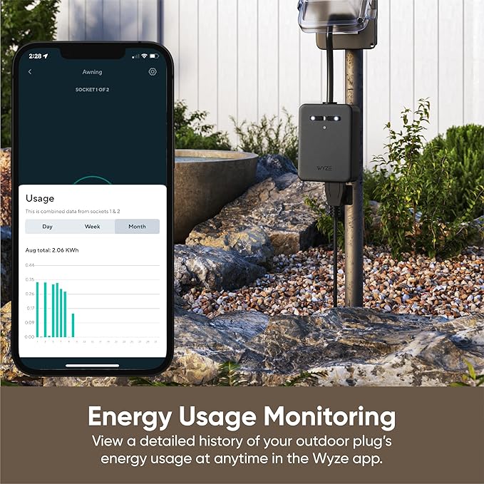 Wyze Plug Outdoor Dual Outlets Energy Monitoring Smart Plug Bundle with Wyze Bulb Color 1100 Lumen WiFi RGB and Tunable White A19 Smart Bulbs, 2-Pack