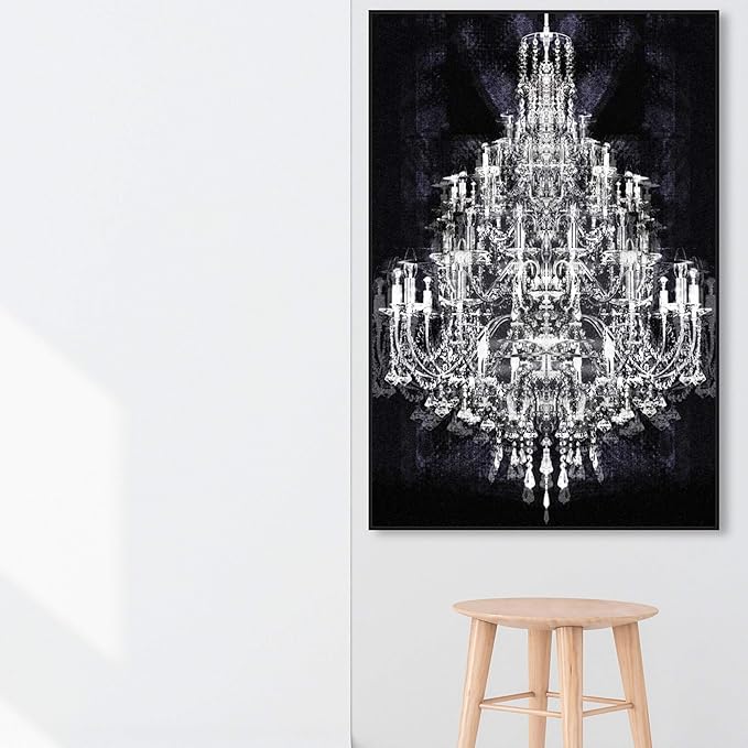 The Oliver Gal Artist Co. Fashion and Glam Framed Wall Art Canvas Prints 'Montecarlo Crystal' Chandeliers Home Décor, 36" x 54", White, Black