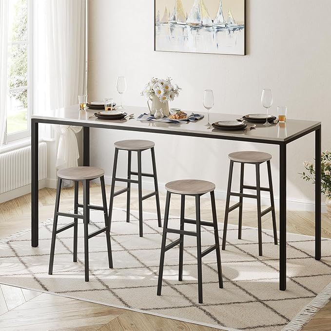 Bar Stools, Set of 2 Round Bar Chairs with Footrest, 28 Inch Kitchen Breakfast Bar Stools, Industrial Stools, Easy Assembly, for Dining Room, Kitchen, Greige BAHG02701 (Pack of 3)