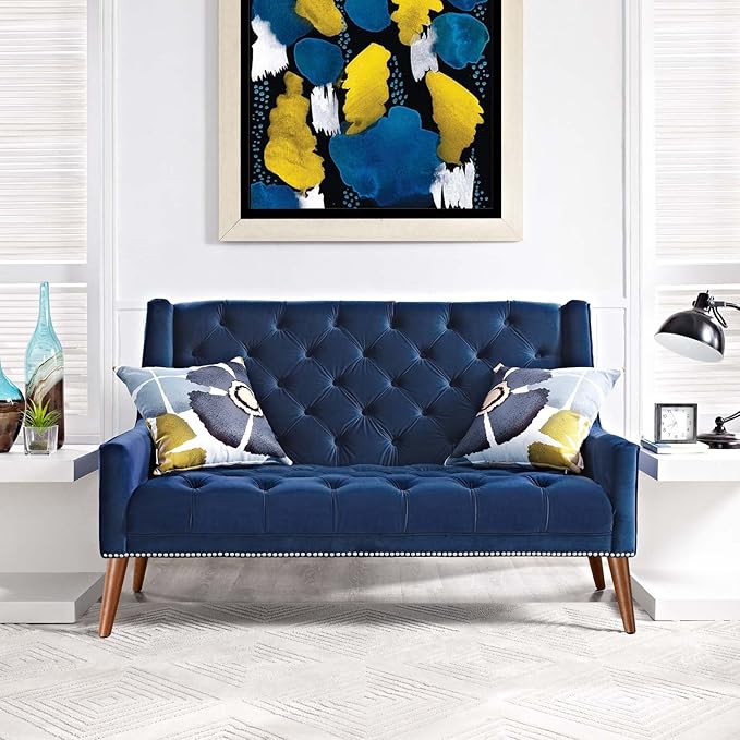 Modway Peruse Velvet Loveseat in Navy