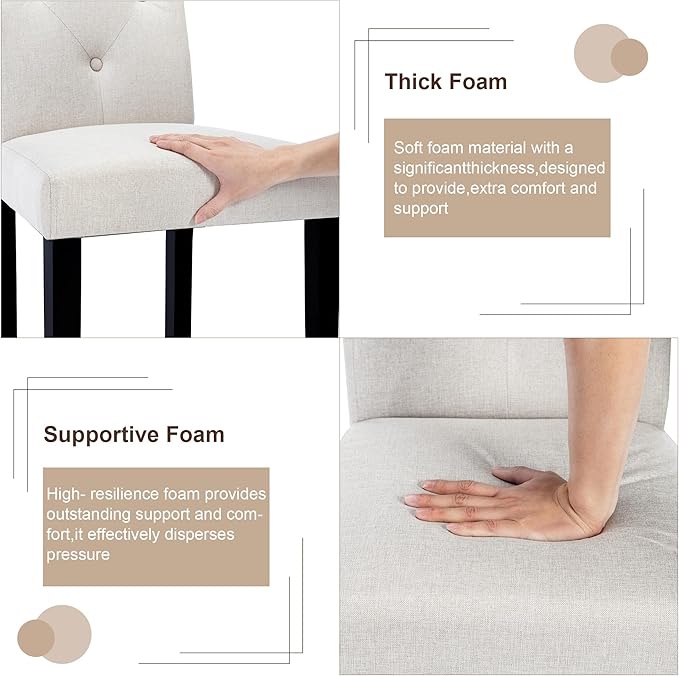VECELO Upholstered Dining Chairs Set of 4, Modern Fabric and Solid Wood Legs & High Back for Kitchen/Living Room- Beige