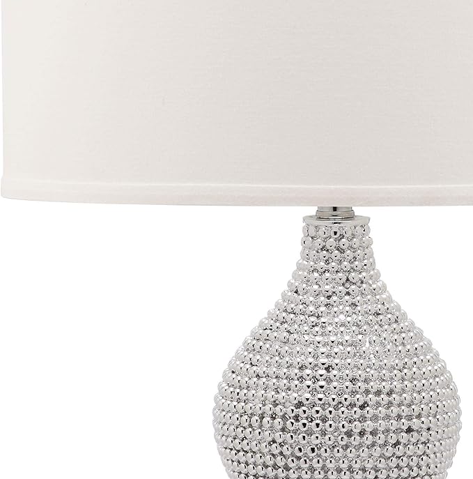 Safavieh Lighting Collection Nicole Bead Base Silver and White Table Lamp, Set of 2