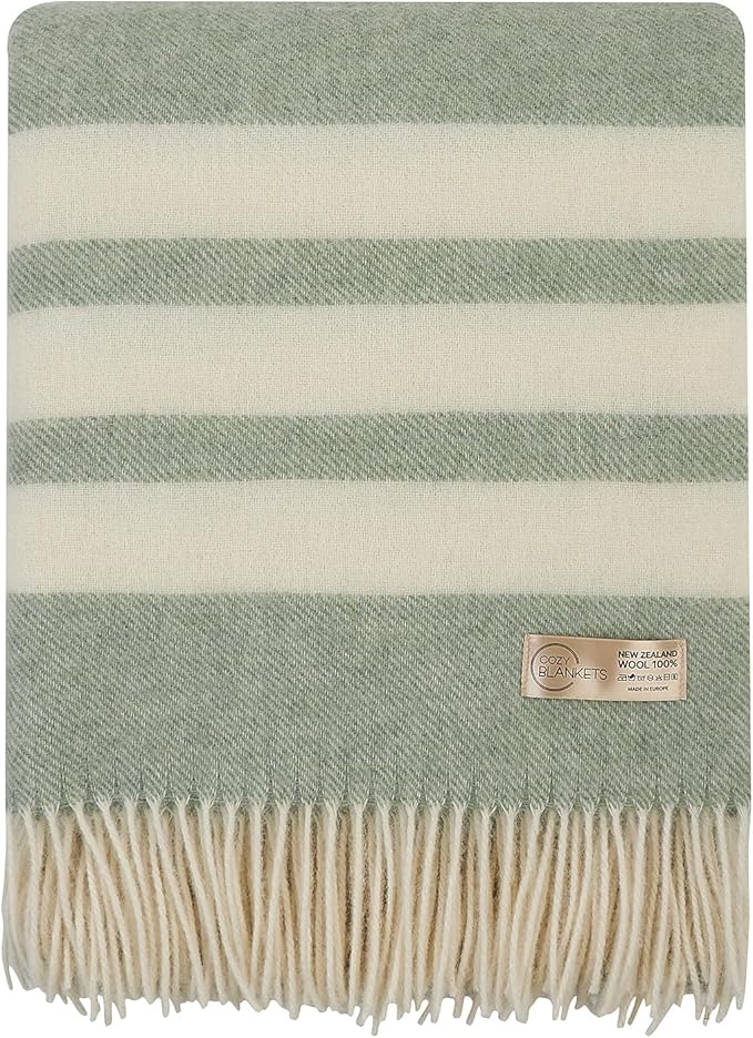 | Wool Blanket/Throw | 100% New Zealand Wool | Perfect for Home and Outdoors | Virgin Wool Blanket with Fringes 55"x79" (140 x 200 cm)