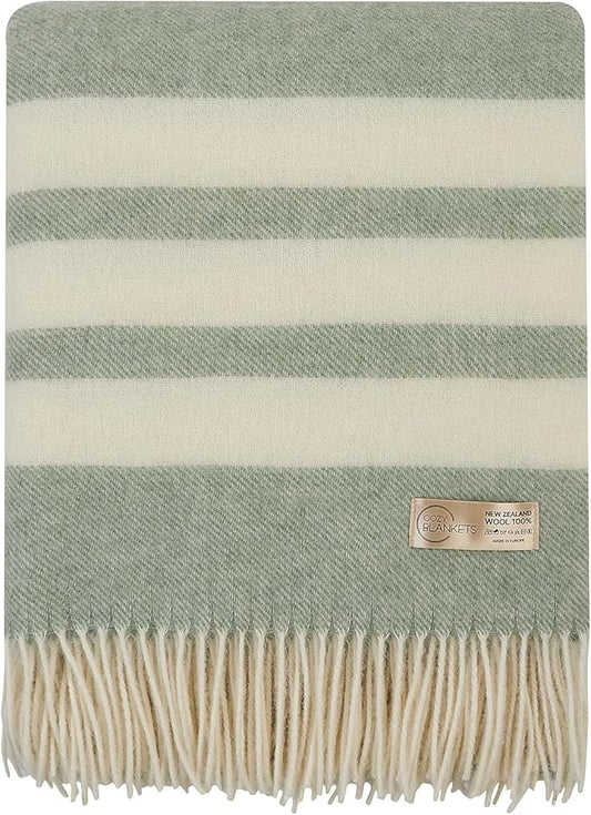 | Wool Blanket/Throw | 100% New Zealand Wool | Perfect for Home and Outdoors | Virgin Wool Blanket with Fringes 55"x79" (140 x 200 cm)