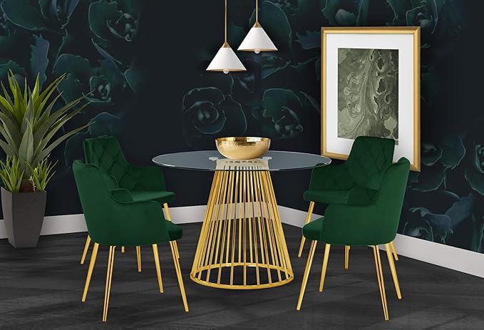 Meridian Furniture Gio Collection Modern | Contemporary Clear Tempered Glass Top Table with Wired Design, Durable Metal Base, Dining, Polished Gold Finish