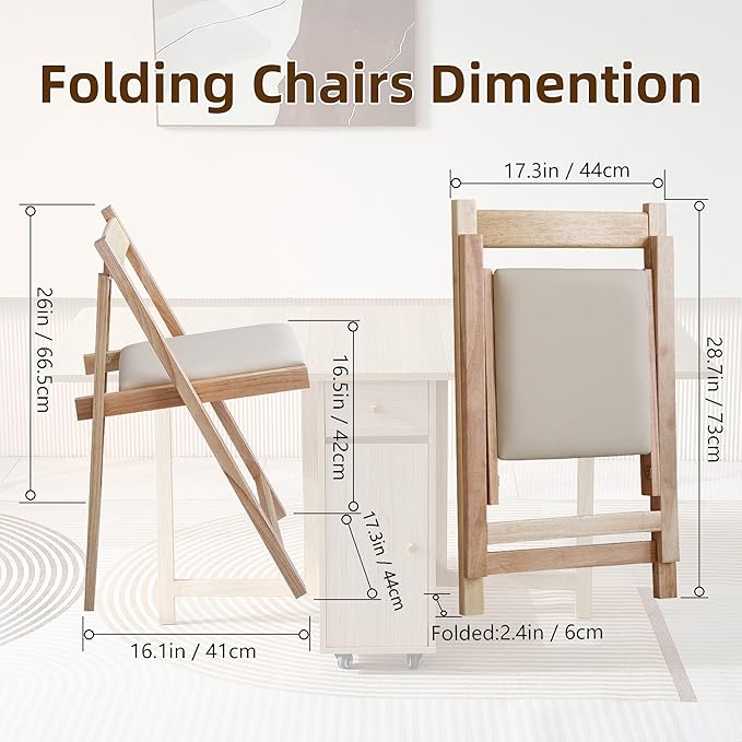 Wood Round Folding Dining Table with 4 Chairs, 47.3" Folding Table and Chairs with Storage Shelf Metal Legs for Home Dining Room Living Room, Space Saving Foldable Dining Table with 4 Chairs