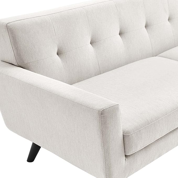 Modway Engage Mid-Century Modern Herringbone Fabric Sofa in Ivory