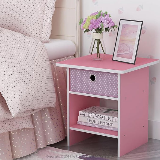 Furinno Dario End Table / Side Table / Night Stand / Bedside Table with Bin Drawer, 2-Pack, Pink/Light Pink