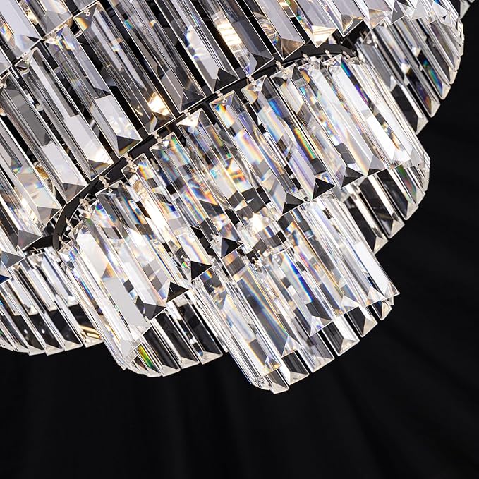Wellmet Crystal Chandelier, Modern Vintage Pendant Light, 5-Tier Black Luxury Crystal Chandelier for Living Room, Dining Room, Entryway, Hallway, Corridor, Bedroom, 24''