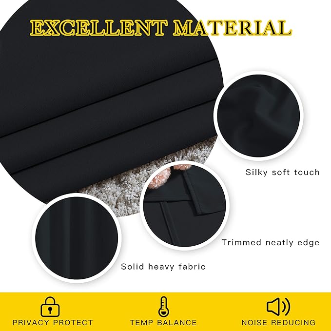 NICETOWN Blackout Black Curtains & Drapes 90 inches Long - Grommet Thermal Insulated Blackout Drapes Light Blinds Room Darkening Window Treatments for Bedroom (2 Panels, W52 x L90, Black)