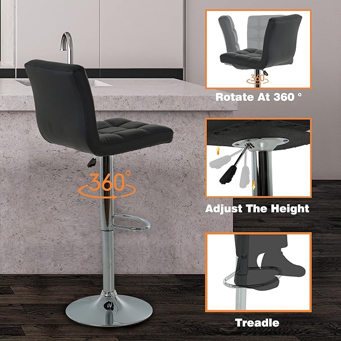 BestOffice Modern Bar Stool Set of 2 Barstools Height Adjustable Counter Height Swivel Bar Stool PU Leather Bar Chairs Hydraulic Dining Room Chairs Home Kitchen Stools