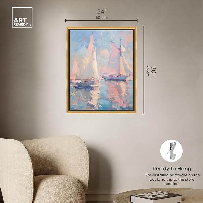Art Remedy Set Sail Framed Sailing 1 Piece Canvas Wall Art, 25.5" x 31.5", Gold Frame