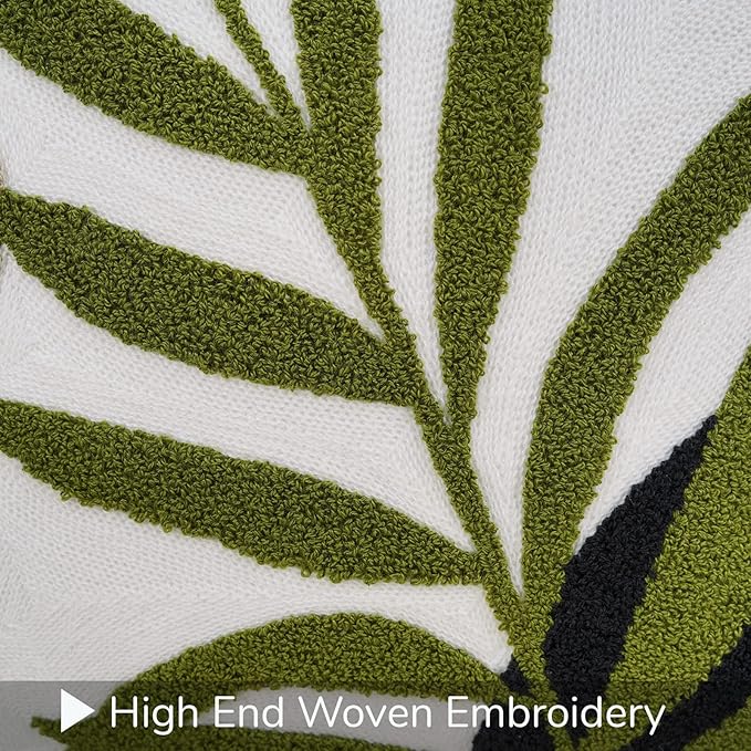 Merrycolor Boho Decorative Throw Pillow Covers 18x18 Tufted Green Decorative Pillows Covers Sun Leaf Mid Century Modern Throw Pillows for Bed Couch Sofa Living Room 1PC(Black and Green)