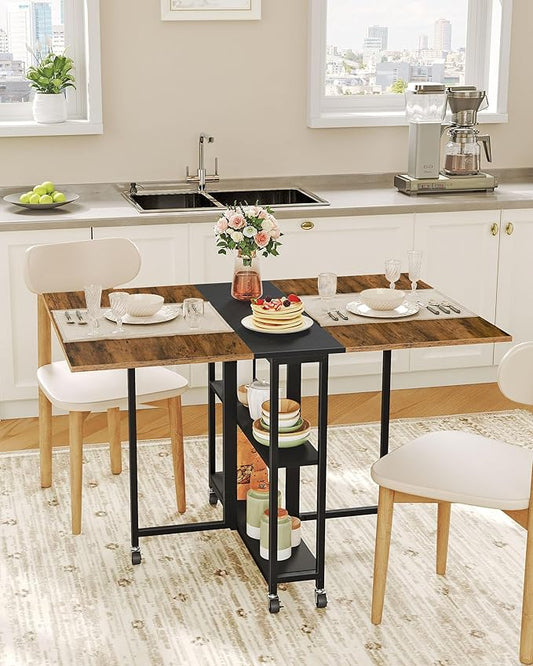 Folding Dining Table and Round Side Table,Movable Dining Table, Expandable Kitchen Table,2-Tier End Table, Small Round Nightstand with Sturdy Metal Tube TCZ01BF-TBZ01BF
