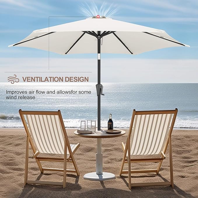 FLAME&SHADE 7.5ft Patio Umbrella - Outdoor Umbrella with Push Button Tilt and Crank for UV Protection, Table Market Umbrella for Garden, Deck, Backyard, Pool and Beach(Ivory)