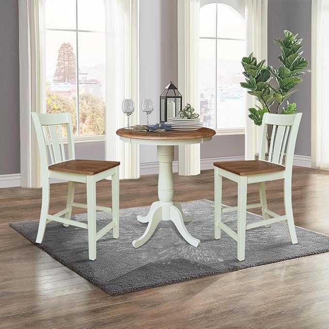 IC INTERNATIONAL CONCEPTS 30" Round Pedestal Gathering Height Table with 2 Counter Stools - Multi-Color