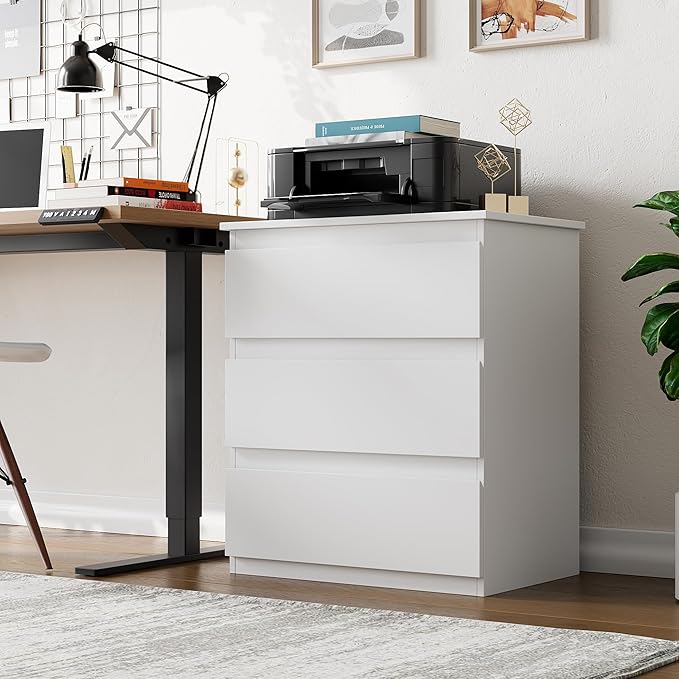 Bamjoy White Nightstand with 3 Drawers, Beside Table with Drawers for Bedroom, Small Side Table Storage Cabinet 3 Drawer Night Stand for Home Office, 18.0W x 14.0D x 24.8H Inches