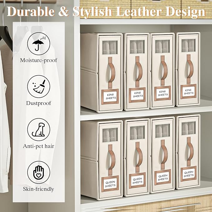 6 Pack Bed Sheets Organizers And Storage (King Size),Foldable Sheet Organizer With Handle For Linen Closet,Bedding Organizer Storage For Sheets, Duvet Cover (Beige, XCDSN-002