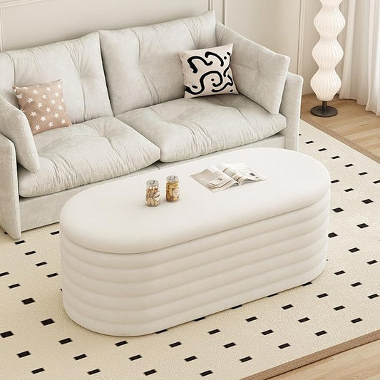 Storage Ottoman Bench 40 inch Upholstered Chenille Fabric Storage Bench for Bedroom End of Bed Stool Aesthetic Large Storag Ottoman for Living Room Entryway,White