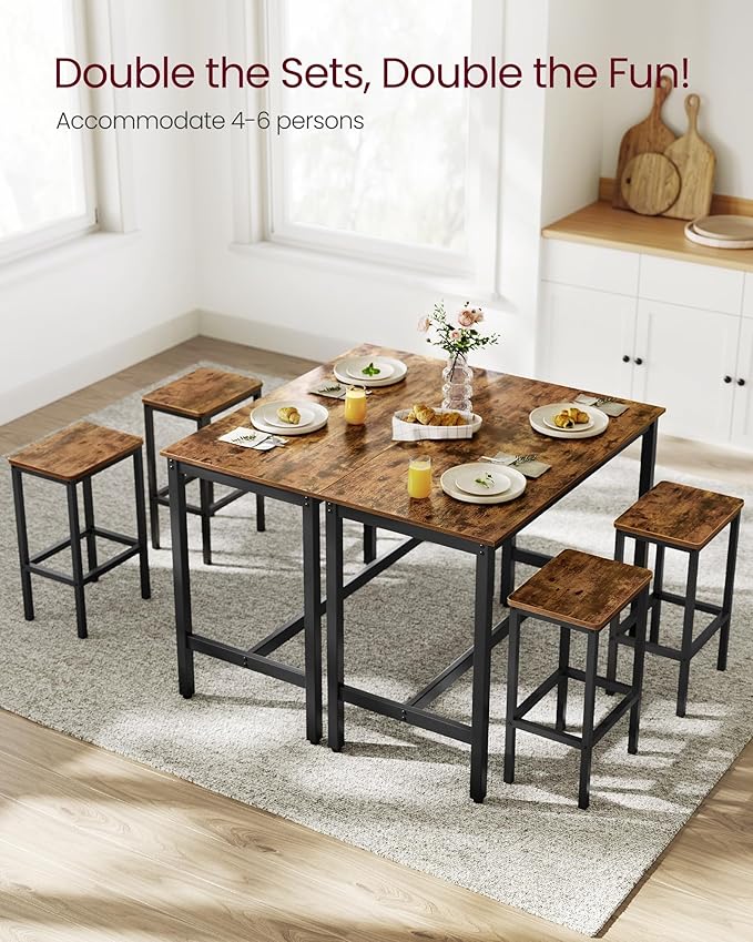 VASAGLE Bar Table and Chairs Set, Rectangular Table with 2 Stools, Dining Pub Set for 2, Space Saving for Kitchen Breakfast, Living Room, Party Room, Rustic Brown and Black ULBT15X