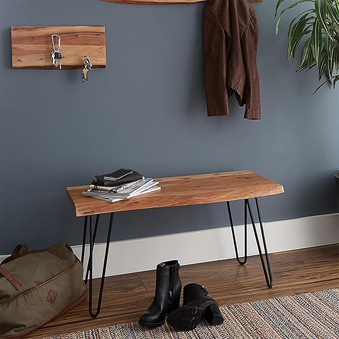 Alaterre Furniture Live Edge Wood Bench with Hairpin Metal Legs - Industrial Modern Entryway Bench with Minimalist Design - Furniture for Entryway, Dining Room, Kitchen, or Bedroom (36 Inch)