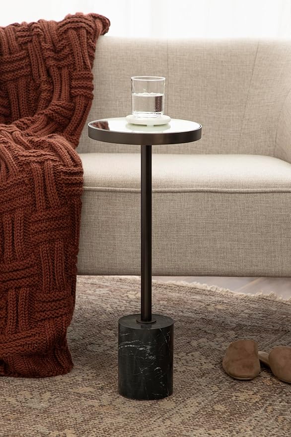 Kate and Laurel Hescott Modern Mirrored Drink Table; 10 x 10 x 24; Black Marble and Bronze; Contemporary Round Accent Table with Premium Marble Base and Mirror Tabletop