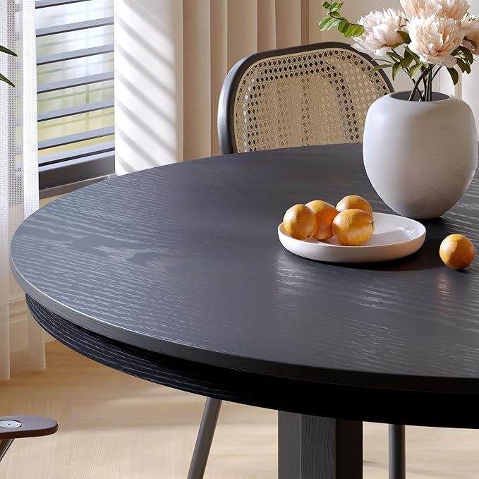 Casaphoria 45" Round Dining Table, Modern Kitchen Table for 4-6, Thickly Rounded Tabletop Farmhouse Dinner Table for Living Room, Kitchen, Bar, Easy Assembly, Black