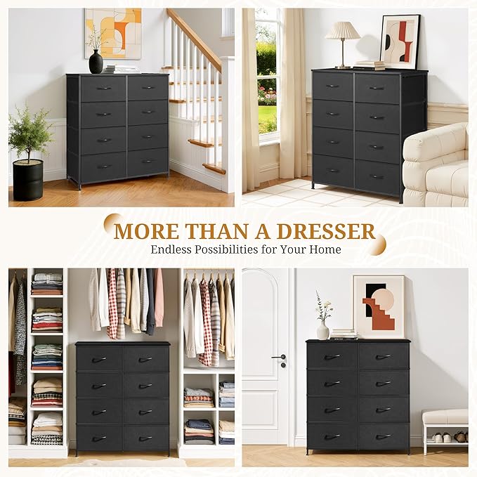8-Drawer Fabric Dresser, Chest of Drawers Clothes Cabinet for Closet & Bedroom, Storage Organizer with Steel Frame for Entryway, Dorm, Living Room, Black