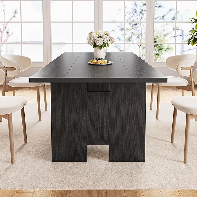 63" Folding Dining Table for 4-6, Modern Dining Room Table with Large Foldable Tabletop, Wood Folding Table with Foldable Legs, Dinner Tables for Kitchen Dining Room (Black)