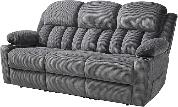 Jocisland 85" Manual Reclining Sofa, 3 Seater Recliner Couch with Dual Wingback Recliners & Cup Holders, Comfy Oversized Living Room Sofa, Grey